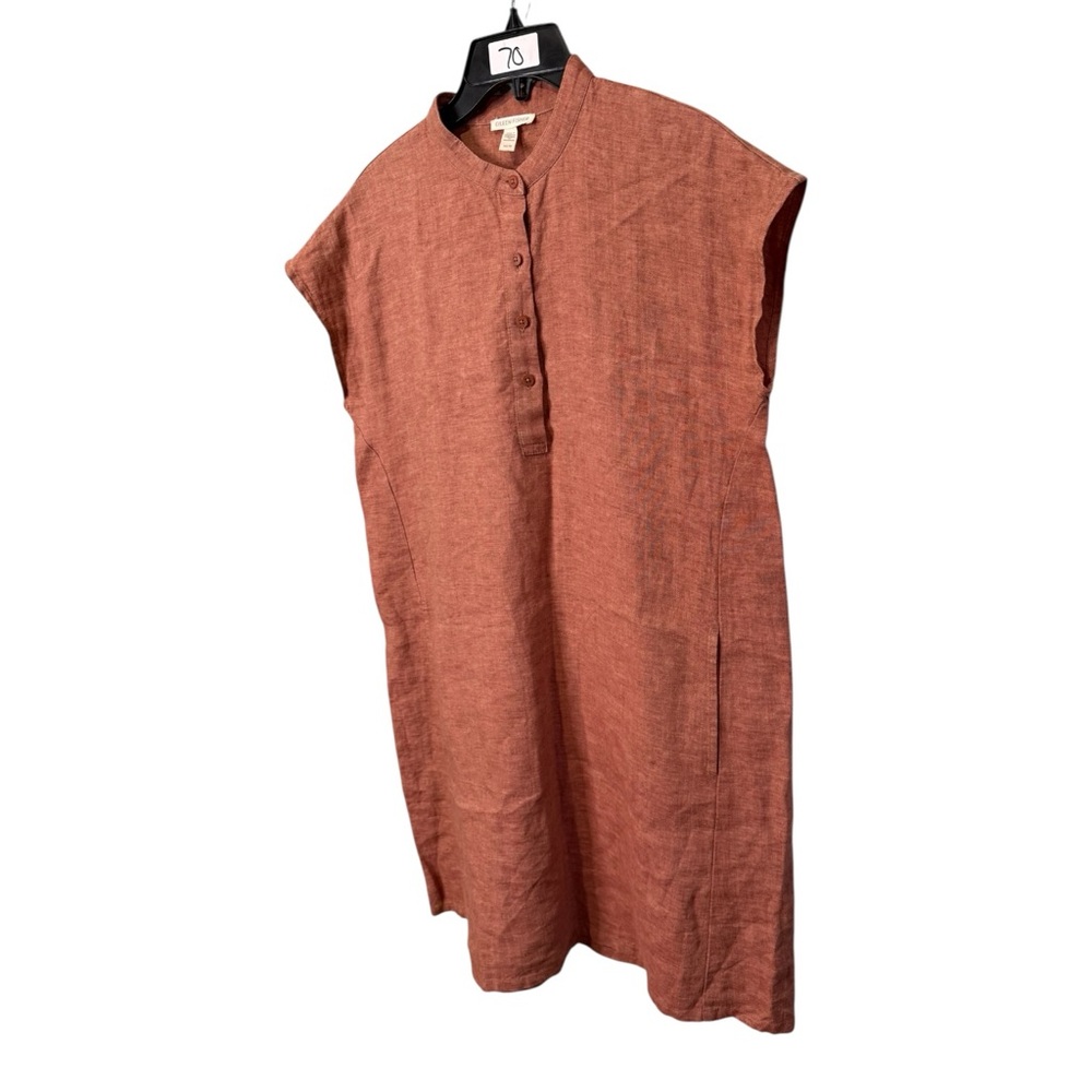 Eileen Fisher Rust Orange Linen Shift Dress - Picture 2 of 6